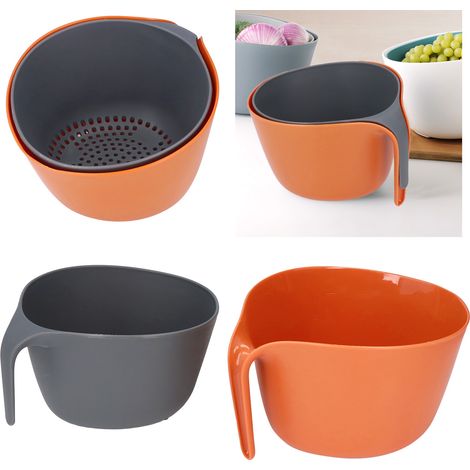 Bac à légumes orange à double paroi en plastique, corbeille à fruits, assiette à fruits, saladier, égouttoir, panier à légumes, bassine d'égouttage (1/5)