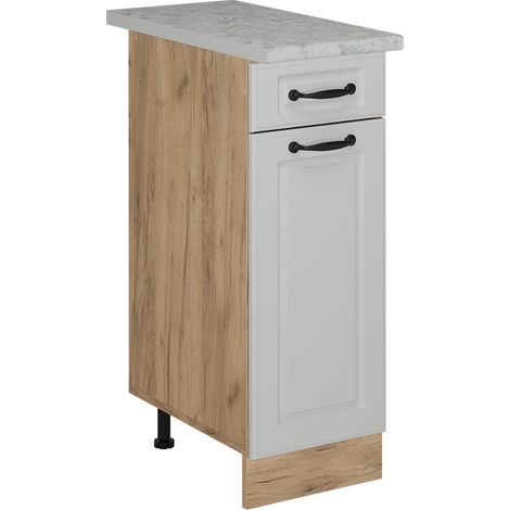 Mueble bajo de cocina R-Line, Blanco casa de campo, 30 cm ET Mármol, Vicco