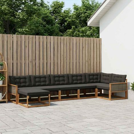 vidaXL Outdoor-Sofagarnitur 7 Stk. Natürlich und Schwarz (1/5)