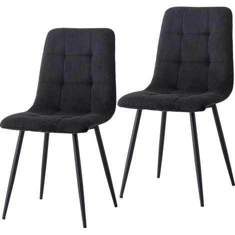2er-Set Esszimmerstühle Cord Schwarz mit Metallbeinen (1/5)
