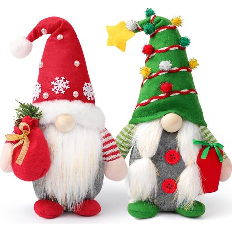 Ensemble de 2 décorations de Noël en peluche, gnomes, plateau à étages style ferme - Tomates scandinaves rouges et vertes faites à la main - Ornements de table elfes (1/5)