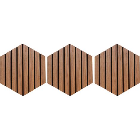 Lot de 3 Panneaux Déco Hexagonal "Colva" 30x26cm Marron