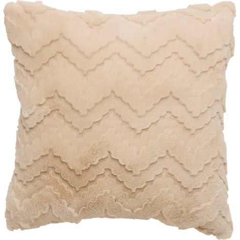 Coussin Imitation Fourrure "Nalia" 45x45cm Beige Lin (1/5)
