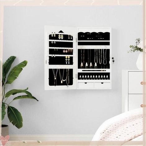 353220 Armoire à bijoux avec miroir murale blanc 37,5x10x67 cm (1/5)