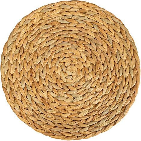 Set de table en jonc de mer (jacinthe d’eau tressée) - 30 cm - Lavable - Rond, naturel, Lot de 6 (1/5)