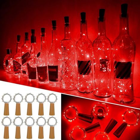Luces para botellas de vino con tapón de corcho, 10 paquetes de 20 luces LED, luces ambientales, botella de vino con cable de cobre, funcionan con pilas para fiestas y Navidad. (1/4)