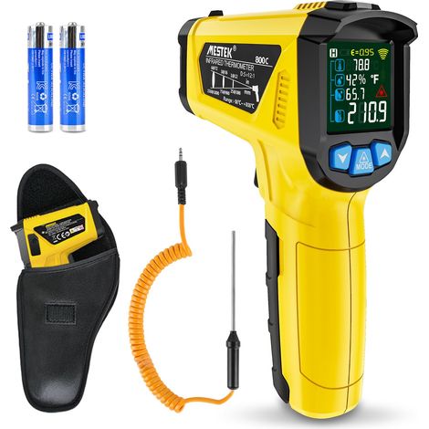 Thermomètre Infrarouge Laser et Sonde Pistolet IR Temperature Sans Contact LCD -50°C800°C Réglable Alarme d'émissivité Point de Rosée Cuisine Barbecue Congélateur Aliments industriel (1/5)