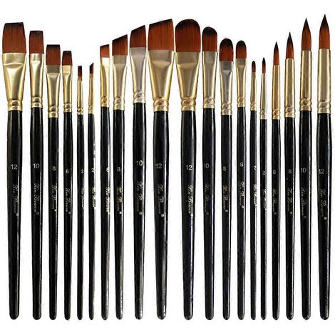Ensemble de 20 pinceaux en nylon pour peinture artistique, idéal pour l'aquarelle et la peinture à l'huile (noir)-27X9cm
