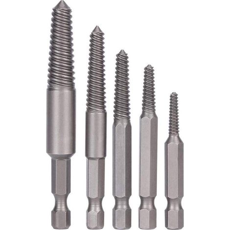 Forets à vis, outil de retrait de goujons, 5 pièces extracteur de vis cassé tige hexagonale dents fines endommagées outil de retrait de boulons (1/5)