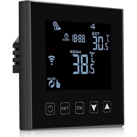 Intelligent Thermostat WiFi Connecté pour Chaudiere gaz/Eau 90-240v,Thermostat de chaudière Programmable Noir (1/5)
