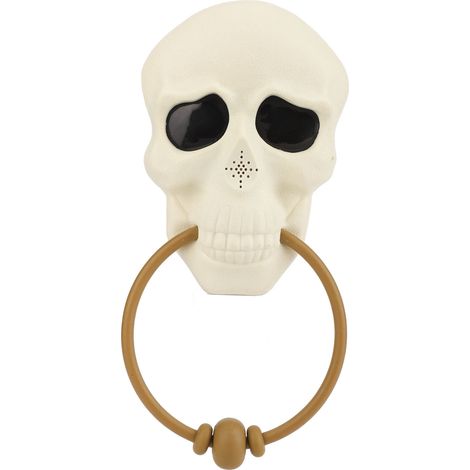 Carillon d'entrée Halloween crâne avec lumière et son, PVC durable, décoration de fête effrayante, sonnette murale squelettique. (1/5)