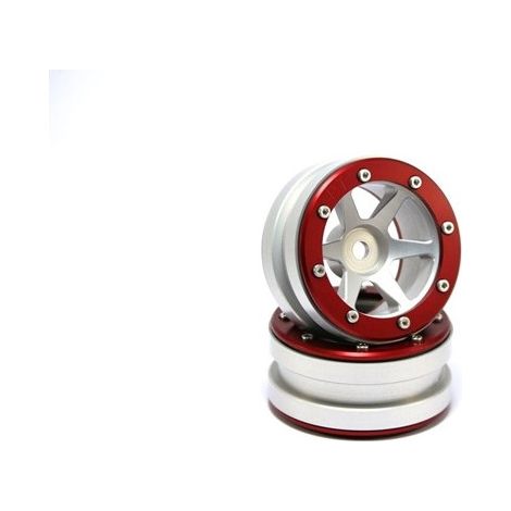 Beadlock Wheels PT- Slingshot Silver/Red 1.9