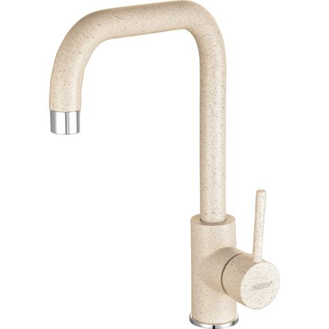 Robinet mitigeur évier bec en L rotatif – Beige sable – Hauteur sous bec 22,5 cm – Cartouche céramique – Montage monotrou Ø 35 mm – Ferro (1/3)