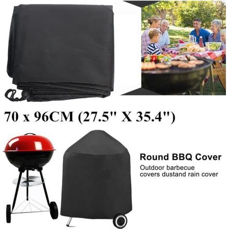 Housse de Barbecue Ronde imperméable à l\'eau TEMPSA - 70x96cm - Fibre de polyester - Noir (1/4)