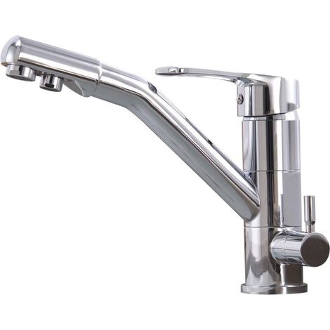 Robinet D'eau Potable 3 Voies (Chrome) En Acier Inoxydable Pour Filtre À Eau Robinet De Cuisine 3 En 1 Chromé Robinet D'eau Potable Avec 2 Leviers (1/4)