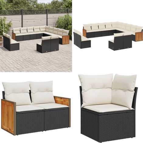 Salon de jardin avec coussins 13 pcs noir résine tressée - Salon De Jardin - Meuble De Jardin - Salon Extérieur - Ensemble De Canapés - Canapé D'angle - Home & Living (1/5)