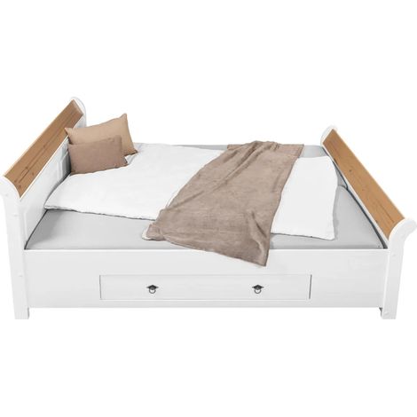Letto alla Francese 140x200 Pino Massello Bianco Rovere con Cassetto (1/5)