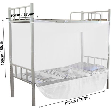Moustiquaire de Lit à 4 Poteaux d'Angle, Blanc, Taille Twin/Full/Queen (90x190x150cm) - Protection Anti-Moustiques (1/5)