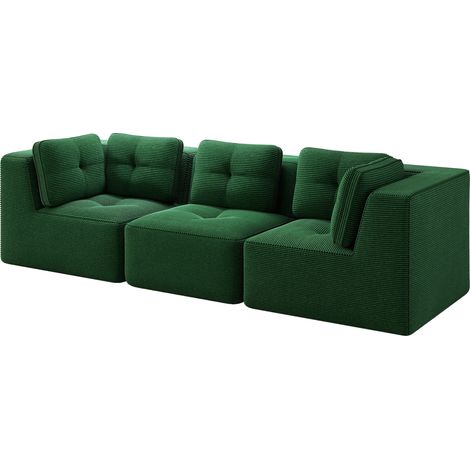Divano angolare modulare senza struttura in corduroy verde 3 posti 297 x 104 x 69 cm (1/5)