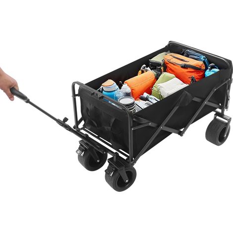 Chariot de transport pliable noir 180 l, acier au carbone et tissu Oxford, capacité de charge de 150 kg, comme chariot de plage, chariot de camping, chariot de courses, véhicule tout-terrain (1/5)