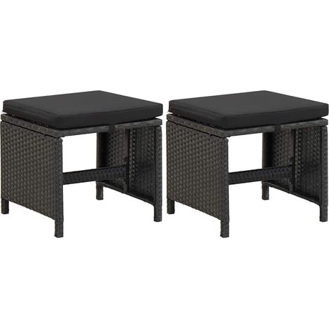 Tabourets de jardin avec coussins lot de 2 Résine tressée Noir vidaXL