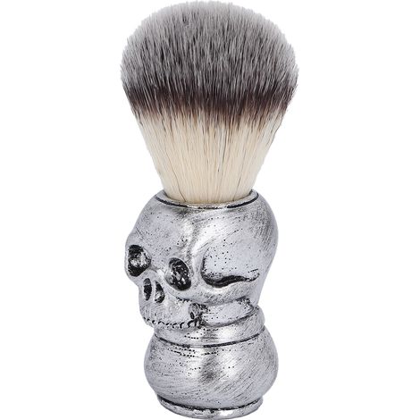 Pinceau de rasage pour homme avec manche original en forme de squelette, outil de rasage et de nettoyage du visage et de la barbe, couleur argent. (1/5)