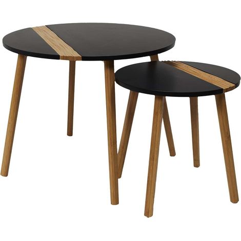 Table Gigogne - HOME DECO FACTORY - Bicolore - Relief - Noir et Marron (1/7)