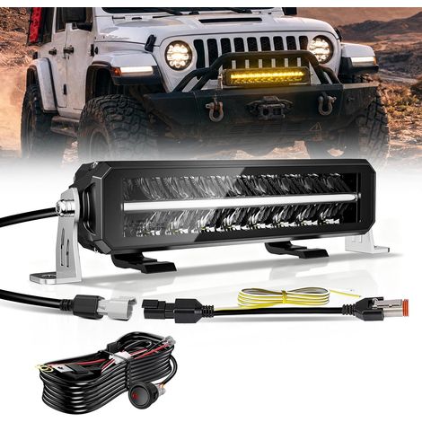 Barre Rampe LED DRL 10" 70W 1400OLM Projecteur Longue Portée Homologation ECE 12/24V Rampe LED 4x4 pour Les Véhicules de Tracteurs Agricoles,4x4 quads,Poids Lourd, avec Kit De Câbles (1/5)