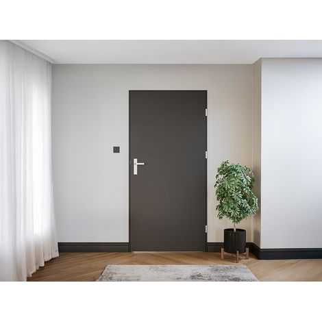 Vente-Unique – Porte d'entrée acier pleine et inox 207 x 100 cm – épaisseur 68 mm – poussant gauche – serrure 3 points – isolation acoustique 29 dB
