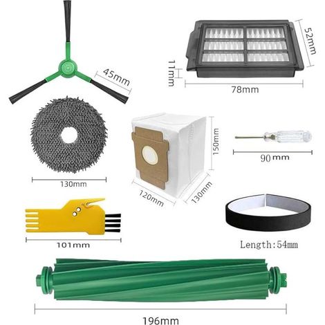 FOREHILLou Zubehör für iRobot Roomba Plus 505 Combo & 405 Combo Saugroboter, 12er-Pack: 1 Hauptbürste, 2 Filter, 4 Seitenbürsten, 2 Wischmopps, 2 Beutel, 1 Stoßschutzleiste (1/5)