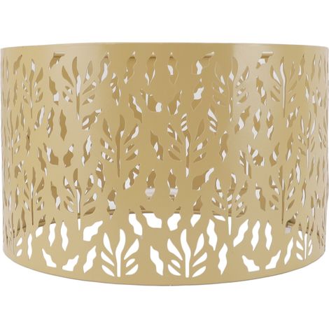 Abat-jour Métallique Perforé Moderne avec Gravures de Feuilles et de Graminées – Compatible avec Douilles E27/E14 (Jaune, Diamètre 25cm, Hauteur 15cm) – pour Lampe de Table, Murale ou Suspension