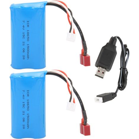 Batterie LiPo 7.4V 1500mAh 15C avec câble de charge pour voiture et bateau RC (1/5)