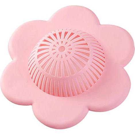 Bouchon d'évacuation avec filtre PVC anti-obstruction, système de fixation par ventouse, stopper de vidange pour cuisine et salle de bain, couleur rose. (1/5)