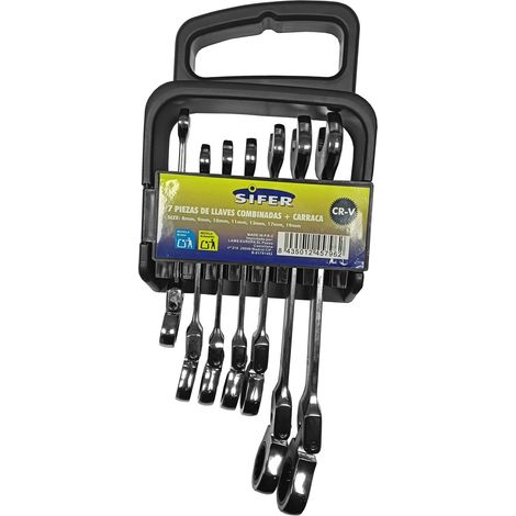 Juego de 7 llaves combinadas de acero con carraca flexible