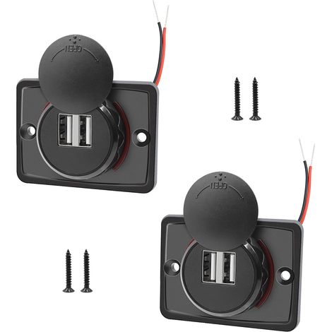 Prise USB 12 V, 3,1 A, double prise USB pour voiture, câble rouge, chargeur, prise USB 12 V pour moto, caravane, camion (2 pièces) (1/5)