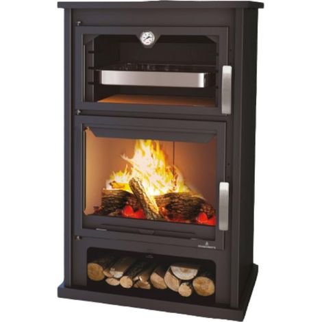 Bronpi – Poêle à bois 14 kW avec four inox – Raccordable à l'air – Volume de chauffe jusqu'à 350 m³ – Système verre propre