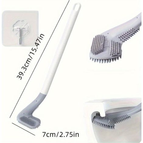 1 brosse WC flexible en silicone – Conception murale pour un nettoyage facile et efficace de la salle de bain-blanc (1/4)