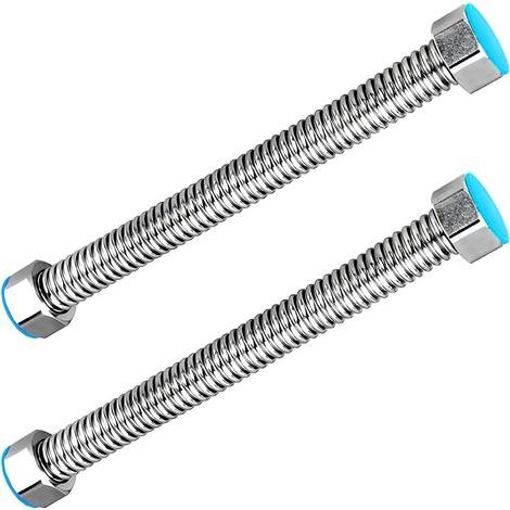 2 Pièces G1/2" x G1/2" Tuyau de Vidange Ondulé en Acier Inoxydable, pour Chauffe-eau Connecteur Plomberie Salle de Bain Tuyau Tube D'eau Chaude, 10CM (1/5)