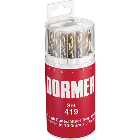 Juego de brocas helicoidales A094 DIN 338 TypeN D.1-10x0.5mm HSS Vaso redondo de 19 piezas DORMER