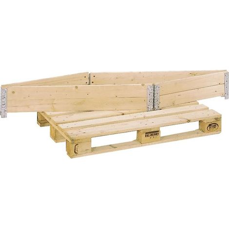 Caisse de palette pliable en bois résineux – Longueur 1200 mm – Largeur 800 mm – Hauteur utile 200 mm – Charnières d'angle spéciales