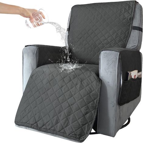 Housse de Fauteuil Relax Matelassé Couvre Fauteuil Inclinable Doux Protecteur Canapé 1 Place Antidérapant pour Animaux de Compagnie pour Chaise Canapé Décorative (L,Gris foncé) (1/5)
