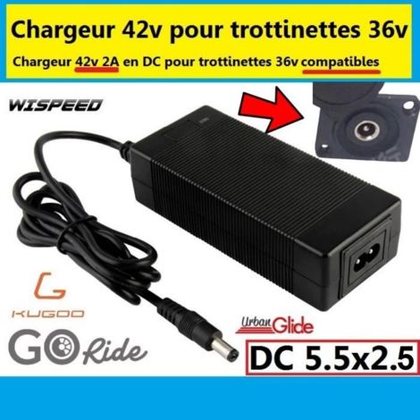 Chargeur 42v DC pour trottinettes électrique en batterie 36v compatibles plusieurs marques Go ride , Urbanglide ect DC 2.1mm /2.5mm (1/4)