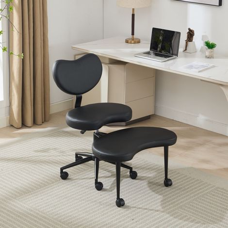 Silla de oficina flexible con reposapiés giratorio 360°, soporte lumbar, ruedas, piel sintética negra. (1/5)