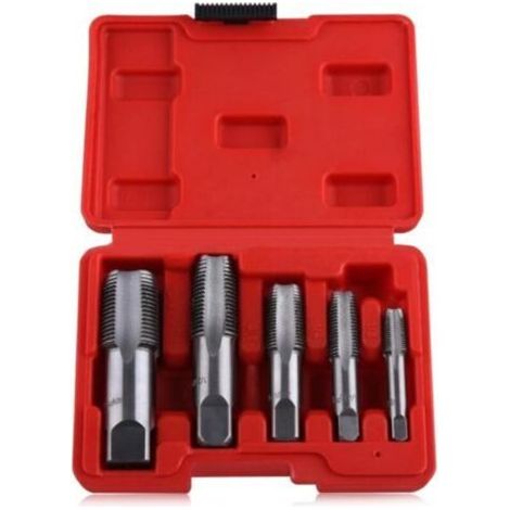 Ensemble de 5 tarauds NPT (1/8", 1/4", 3/8", 1/2", 3/4") en acier Gcr15 pour un filetage précis, idéal pour les plombiers et les mécaniciens, outils de filetage avec étui de rangement.