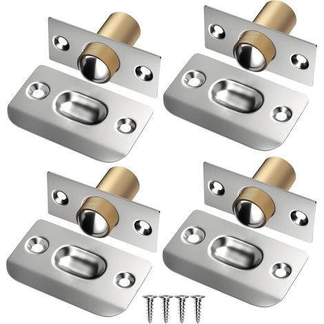 Set di 4 chiusure a sfera regolabili con rullo per porta - Fermo porta sferico da incasso per interni (argento) (1/5)