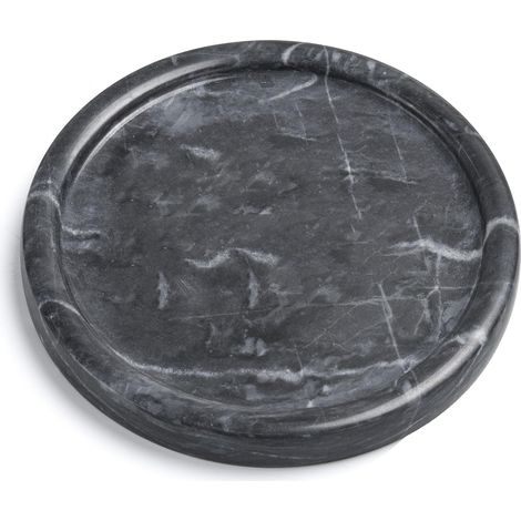Plateau de service rond en marbre noir authentique de 14 cm en pierre naturelle pour salle de bain, cuisine, vanité de comptoir'-'- (1/5)