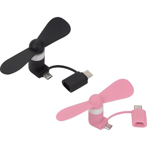 2026 2 In 1 Mini Ventilateurs USB,Portable Petit Ventilateur,2 PCS Mini Ventilateurs de Téléphone,2 En 1 Ventilateur Silencieux,Ventilateur USB,Pour Téléphone Portable(Noir+Rose) (1/5)