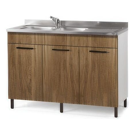 Meuble Bas de Cuisine en Kit Noyer 3 Portes 120 x 50 x H 85 cm sans �vier