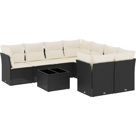 Set de sofás de jardín 8 piezas y cojines ratán sintético negro vidaXL (1/3)