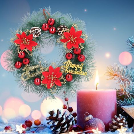 Dekorativer Weihnachtskranz, künstlicher PVC-Weihnachtskranz, Türhänger, roter Weihnachtskranz. (1/5)